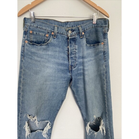 Levis 501 Original Fit Stretch Distressed Denim Jeans 32 x 30 - Picture 2 of 9